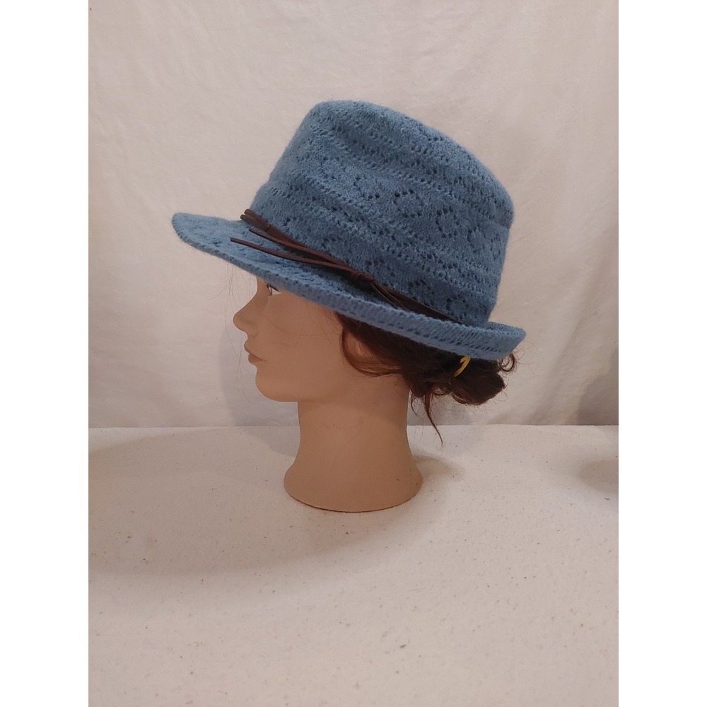 Angora Wool Poly Nylon Blend sky Blue Adjustable Light Woven Fedora Hat